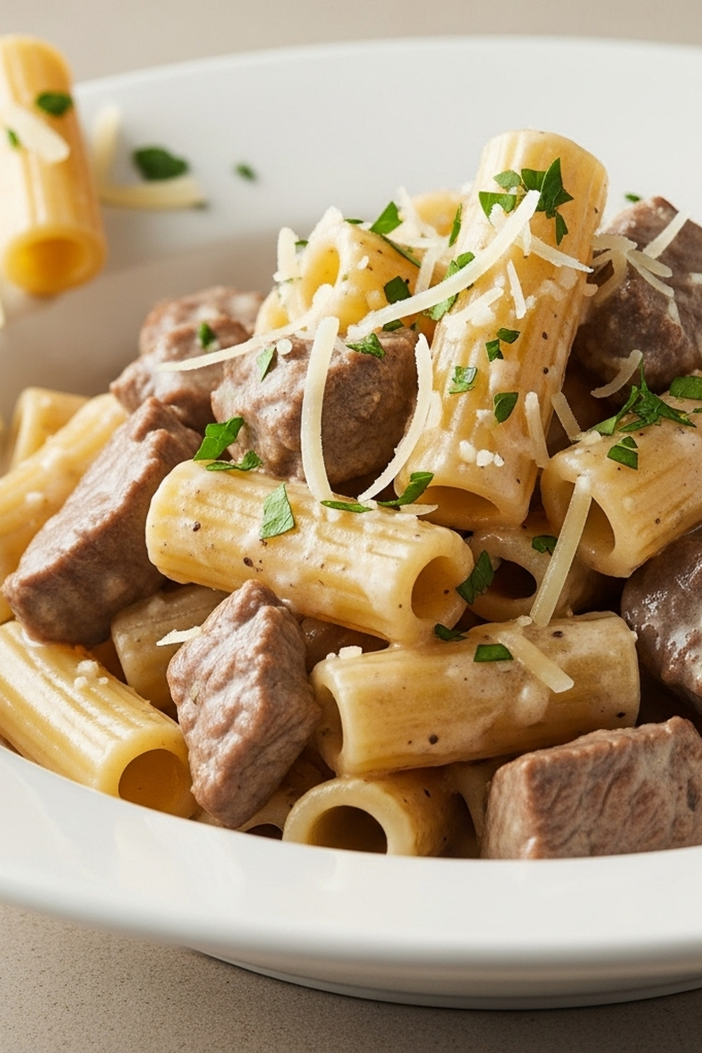 Cremiges Parmesan Rindfleisch mit Rigatoni Pasta image 2