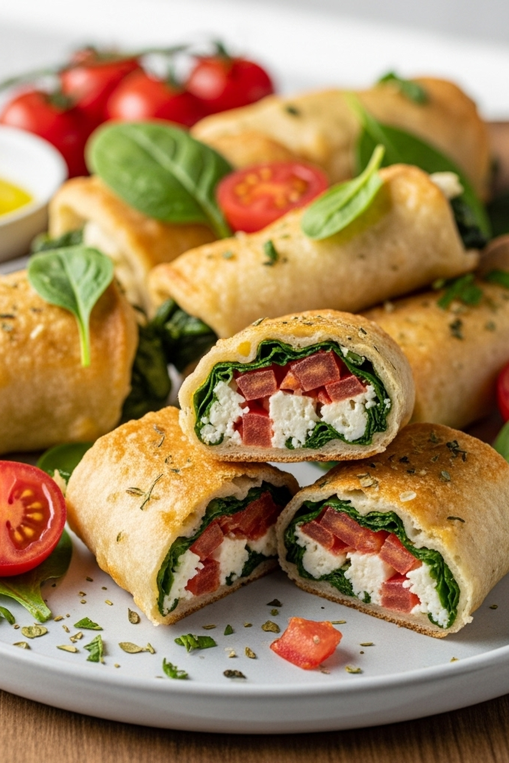 Mediterrane Feta-Röllchen mit Tomaten & Spinat image 2