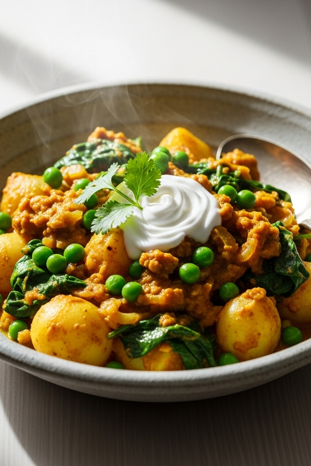 Veganes Kartoffelcurry: Schnell & einfach mit Spinat & Erbsen image 2