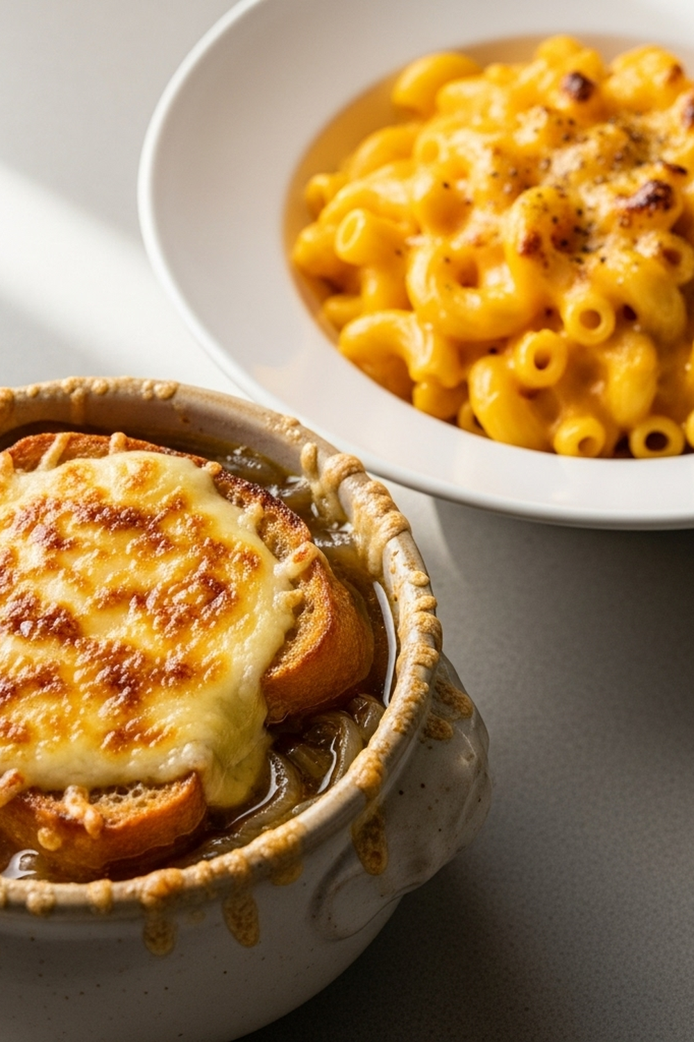 Französische Zwiebelsuppe, Makkaroni mit Käse image 2