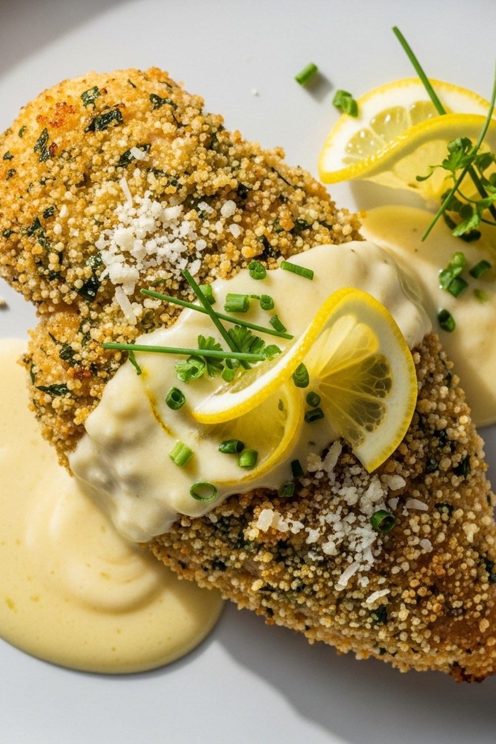 Hähnchenbrust in Zitronen-Pecorino-Kruste mit cremiger Zitronensauce image 2