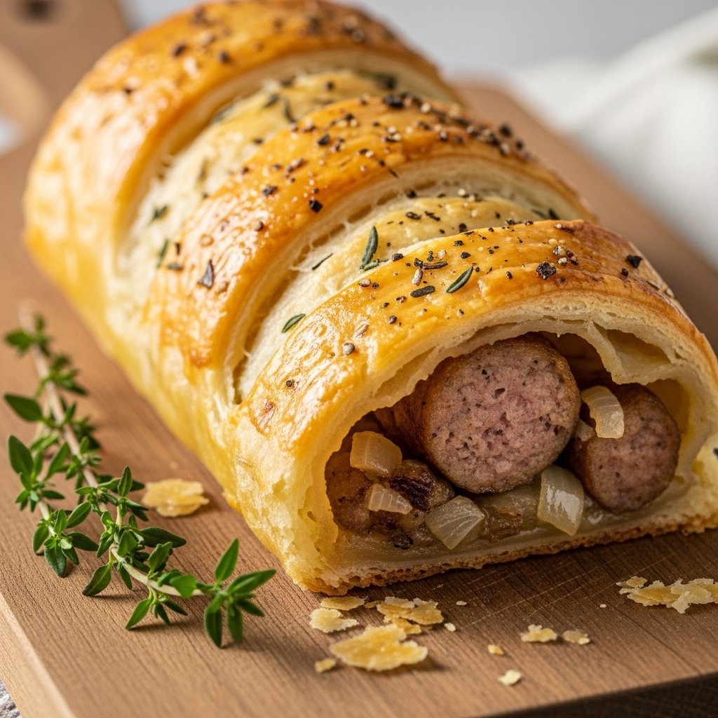 Herzhafte französische Zwiebelwurst im Blätterteig – goldbraun, blättrig und voller Geschmack image 2