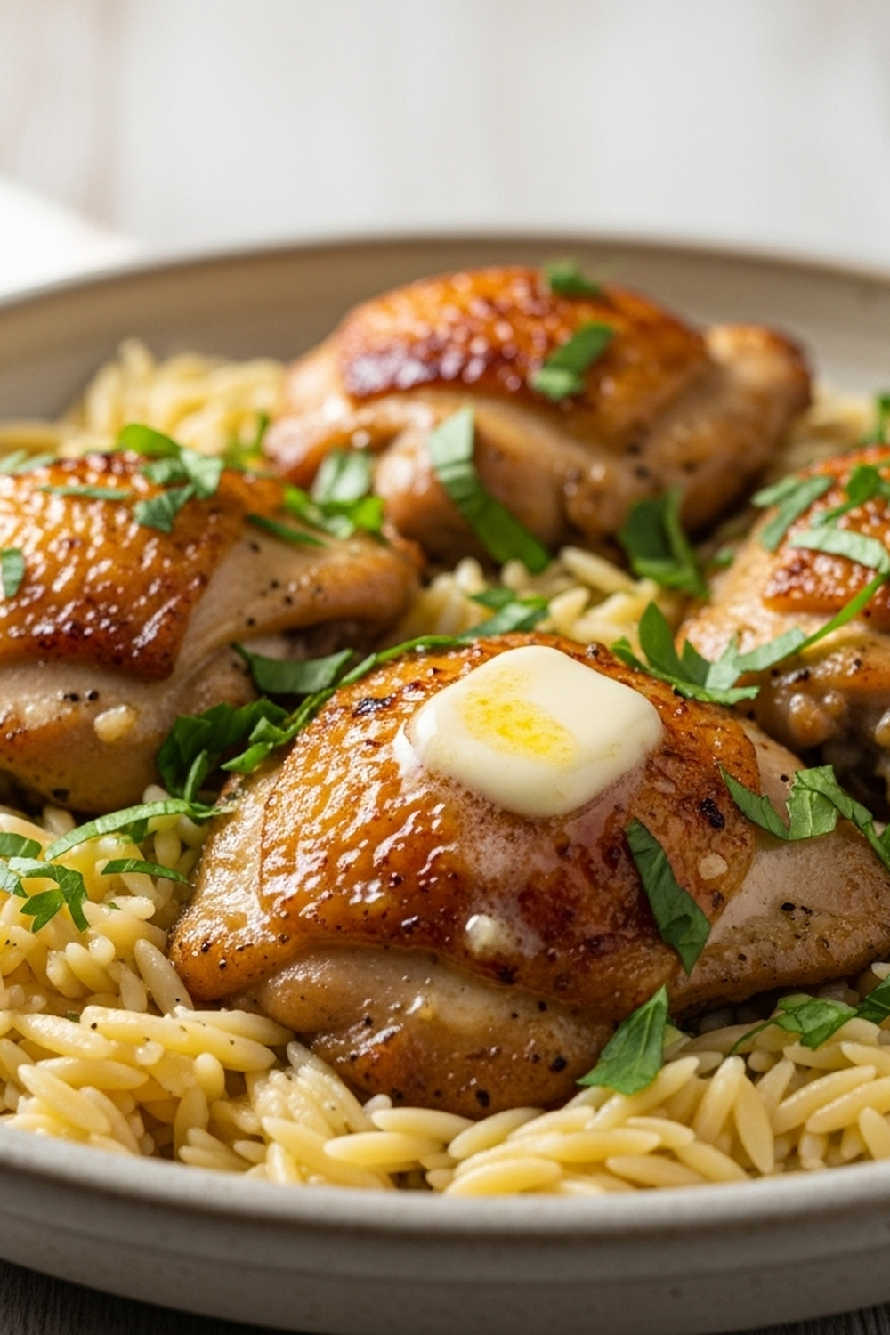 Rezepte für Hähnchen-Orzo mit Knoblauchbutter und Hähnchenschenkeln ohne Knochen image 2