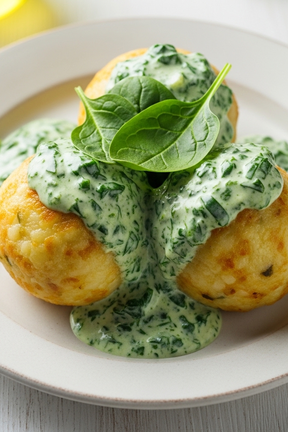 Kartoffelknödel mit Spinat Käse Soße image 2